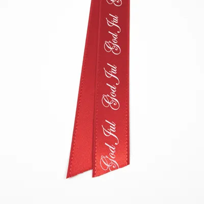Bånd med tekst -rødt silkebånd med hvit tekst : " God jul " 22 mm