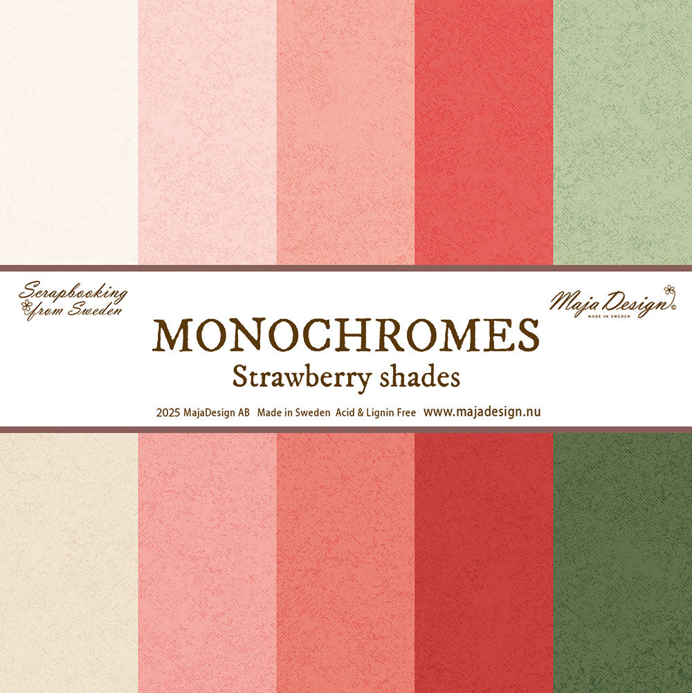 NYHET! Maja Design Strawberry thief - Monocromes - hele kolleksjonen - 5 stk 12x12' kartong Summer green monocromes 12x12'