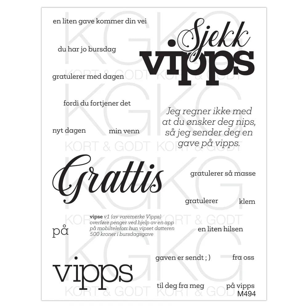 Kort og Godt dies K&G KG stempelplate - m494 - Sjekk vipps