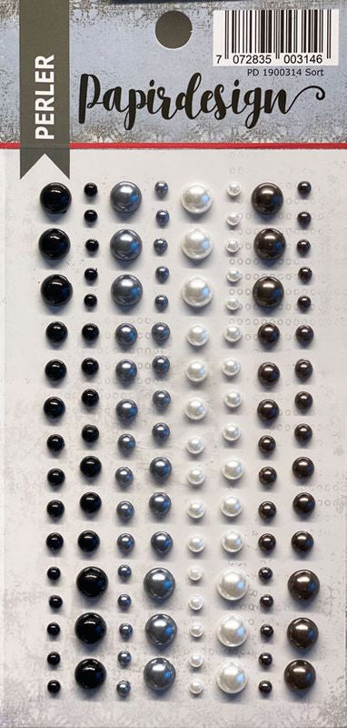 Halvperler m/lim - Papirdesign – Pearls - Mix sort, grå og hvit - PD 1900314 Decorations Pearls