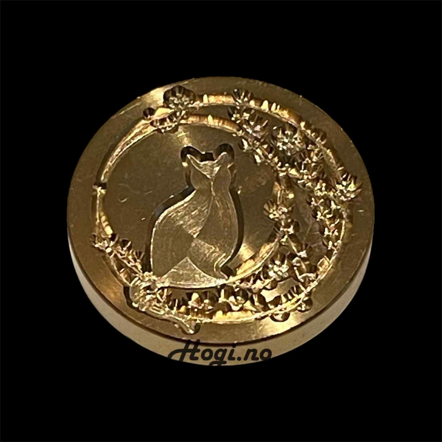 Lakkstempel- wax sealing coin- katt i blomsterkrans Ø:30mm