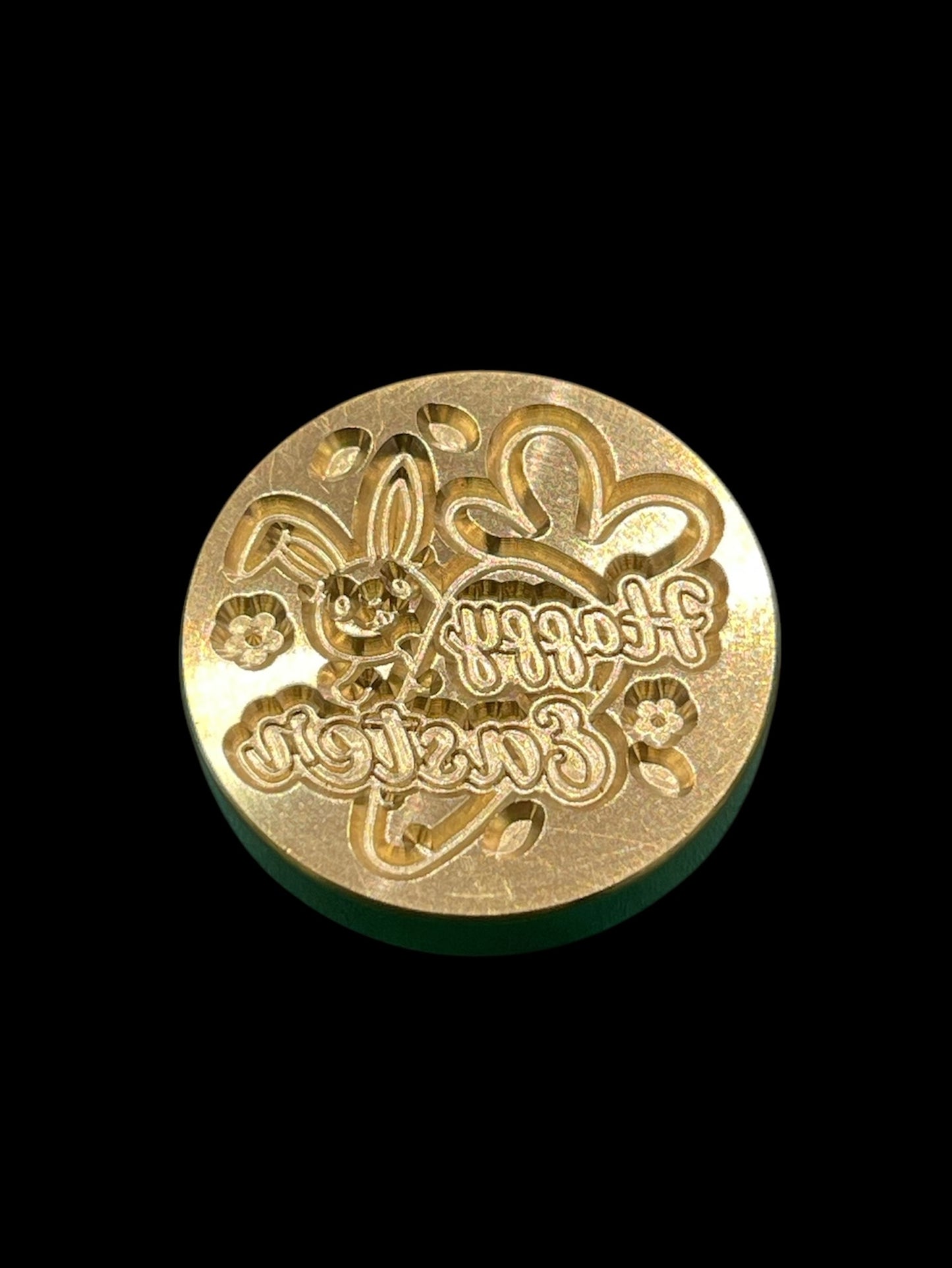 NYHET! Lakkstempel- wax sealing coin- «Happy Easter» med kanin og gulrot.Ø:25mm