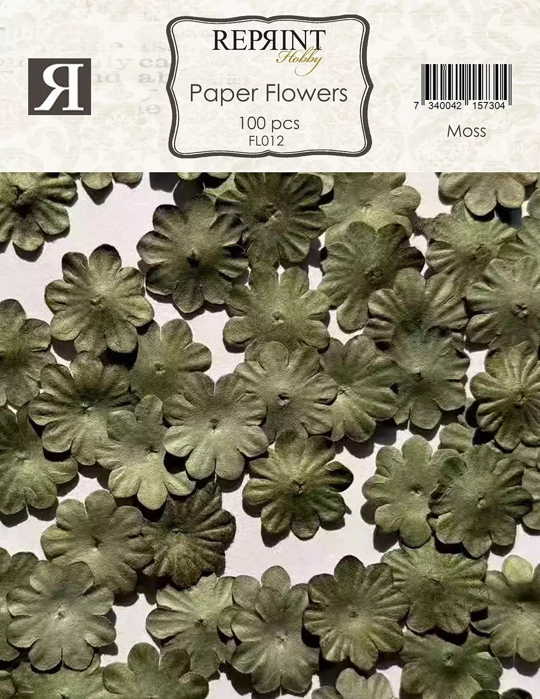 Reprint Mini Papirblomster 20 mm 100 stk - Moss/ grønn