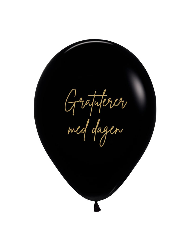 Ballonger - med norsk tekst : Gratulerer med dagen - Sort 30cm, 12stk pr pk