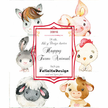 Toppers - motiv - Happy farm animals 18 stk 6 ulike design 9x9cm