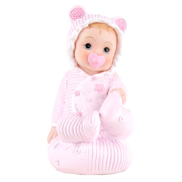 Kaketopp/ kakepynt/ borddekor - Baby med smokk, 9cm, Rosa