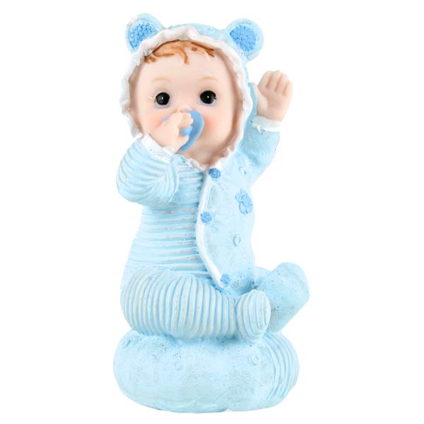 Kaketopp/ kakepynt/ borddekor - Baby med smokk, 9cm, Blå