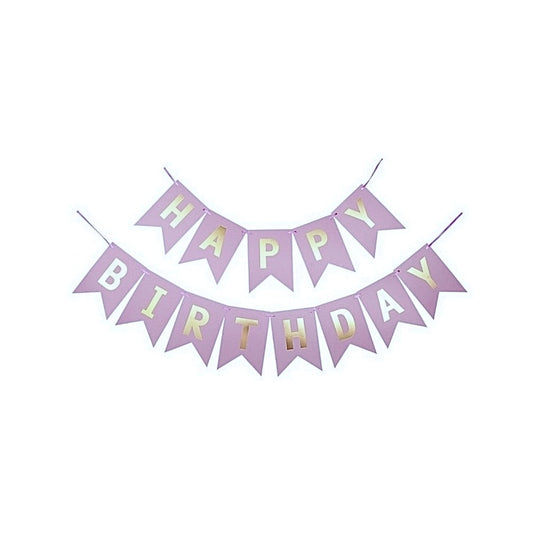 Bursdag Banner - bokstaver - Happy Birthday - lilla m/ metallisk gull