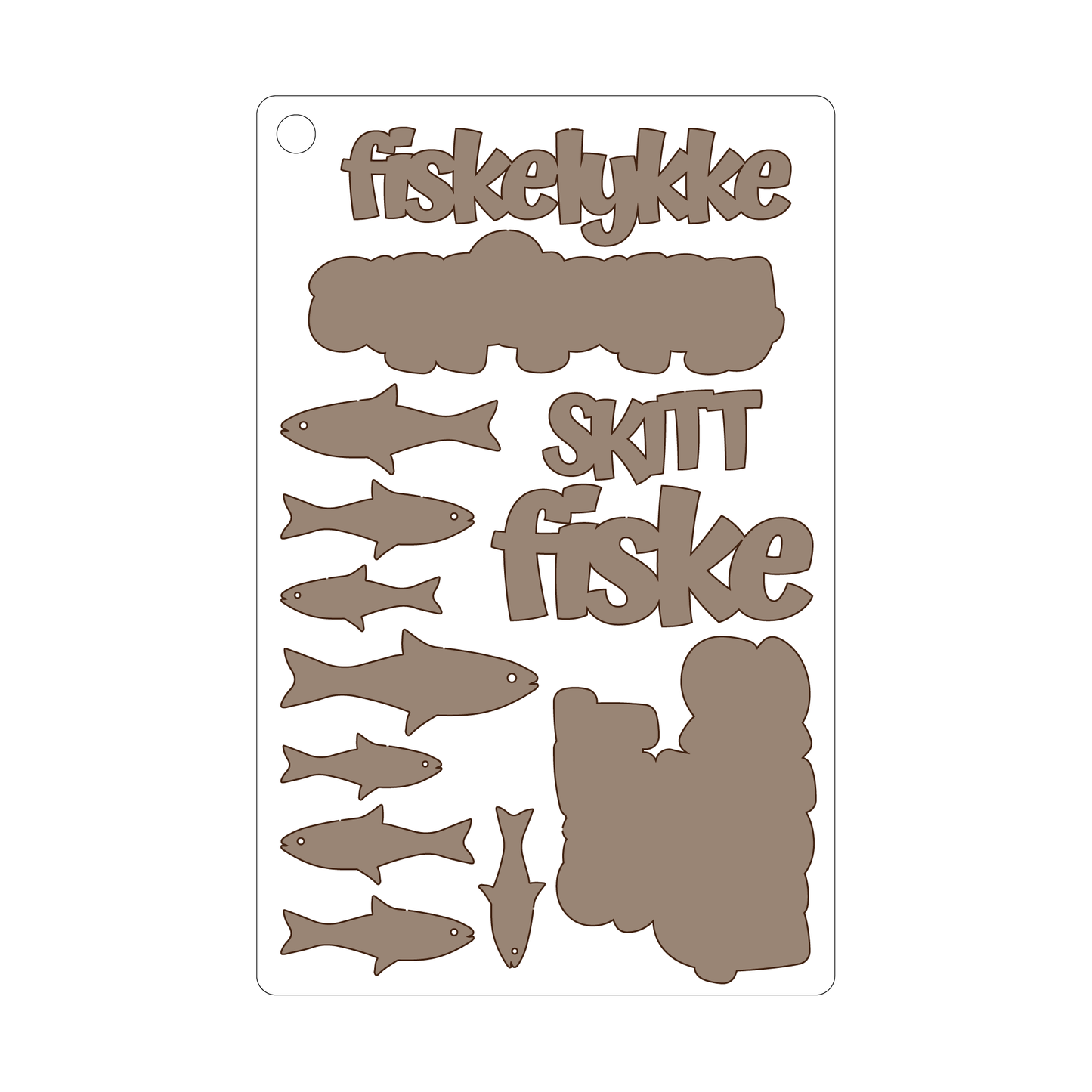 NYHET! Fiskelykke, selvklebende laserkutt på plate 9x14cm