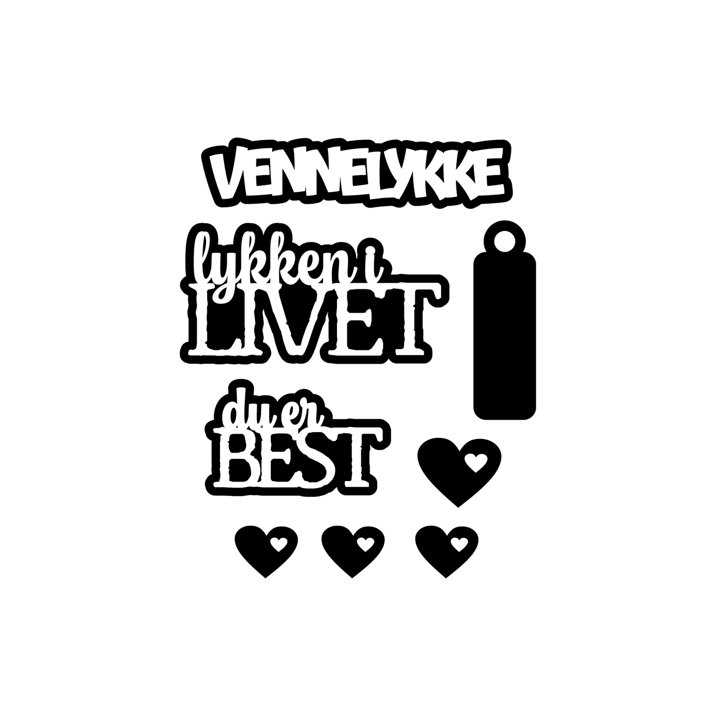NYHET! Vennelykke, selvklebende laserkutt på plate 9x14cm
