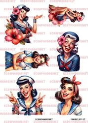 NYHET! Motivark/ klippark / papirklipp 65 - 50s Sailorchicks - A4