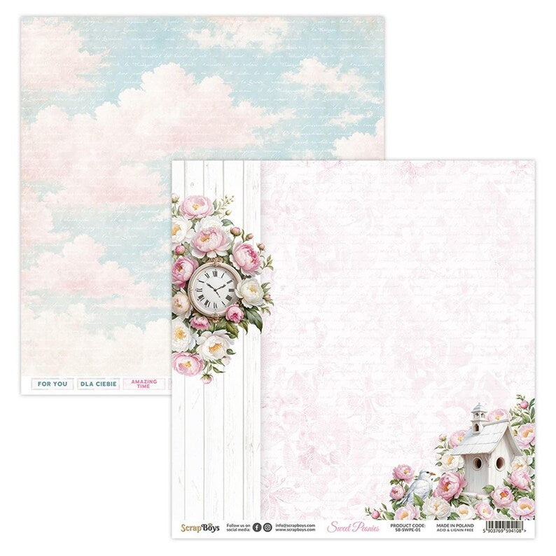 ScrapBoys arkpakke / paper pack Sweet peonies 12' x 12'