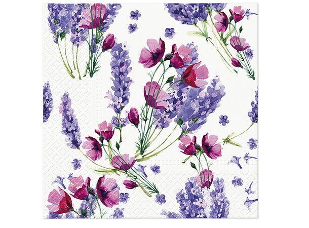 Servietter - lunsj - blomster lavendel - Lunsjserviett 20 stk 3-lags 33x33cm