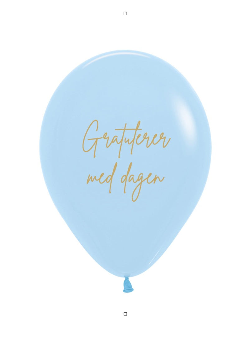Ballonger - med norsk tekst : Gratulerer med dagen - lys blå 30cm, 12stk pr pk