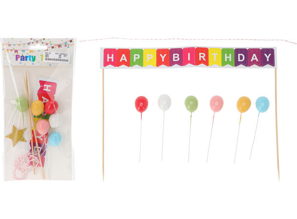 Kakepynt Happy Birtday assortert 20stk
Flagg, stjerne, ballong
