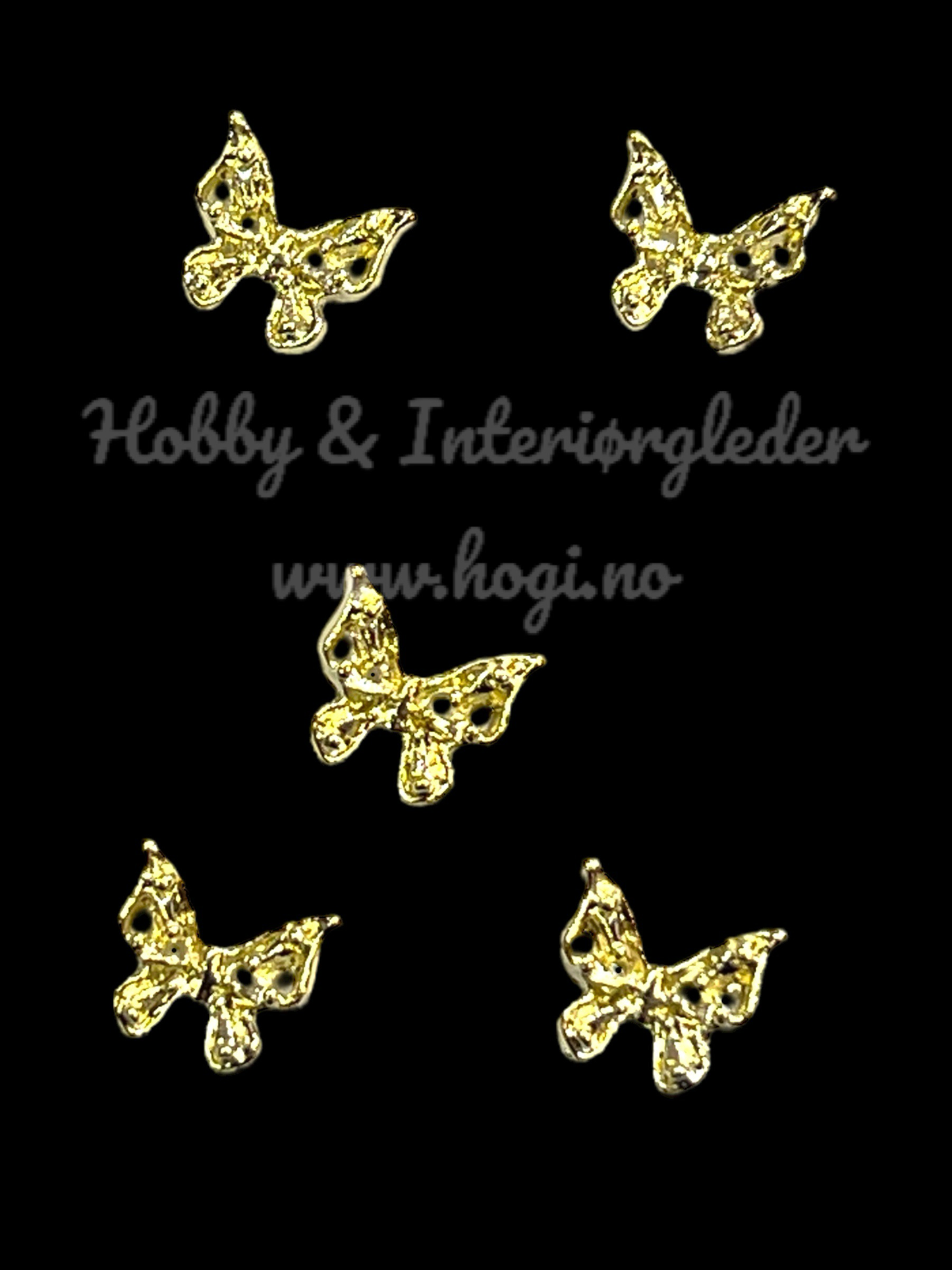 Charms - metallcharms - miniatyr : Gullfargede sommerfugler 5 stk pr