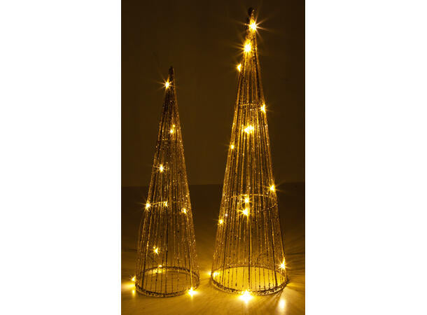 Juletre metall - 3D - med LED - gull glitter - h:40 og 50 cm- velg blant to størrelser