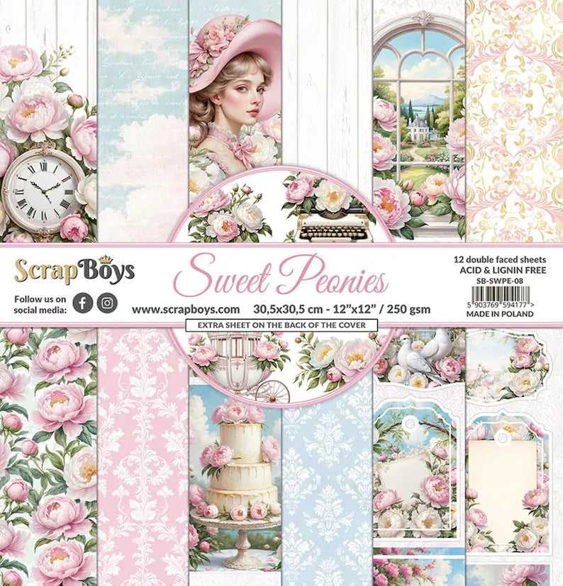 ScrapBoys arkpakke / paper pack Sweet peonies 12' x 12'