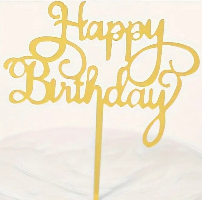 Bursdag / Fest - kakedekor akryl - «happy birthday» speil gull