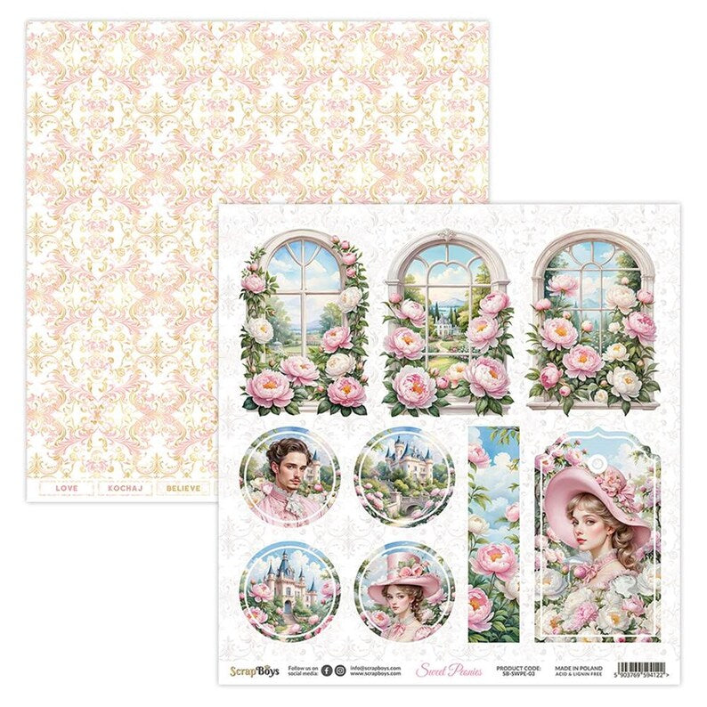ScrapBoys arkpakke / paper pack Sweet peonies 12' x 12'