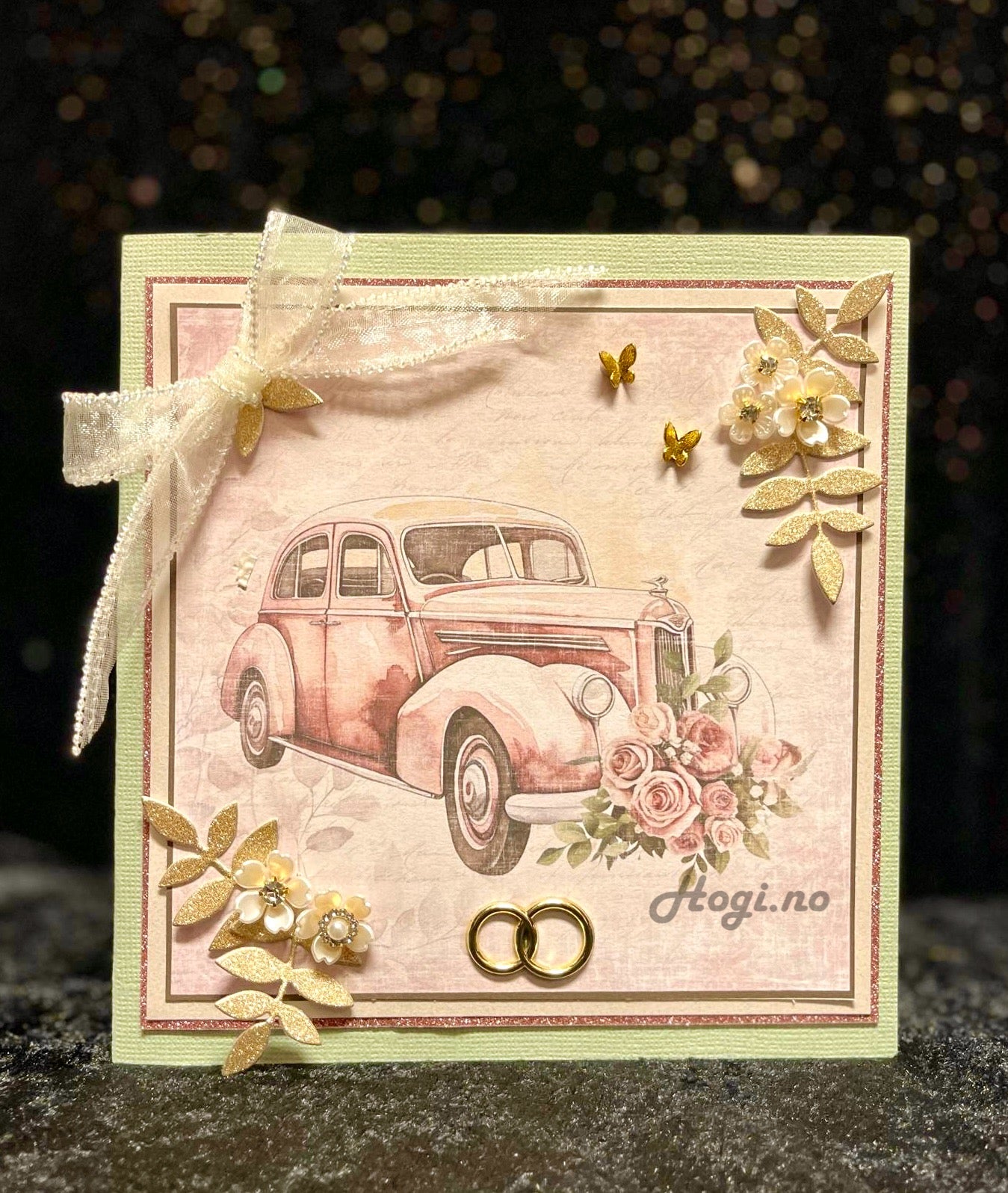 Sheerbånd kremfarget med perle kant 25mm