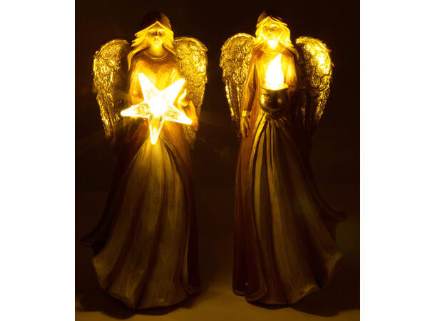 Engel - brun gull - LED - h:19,5cm- Velg variant