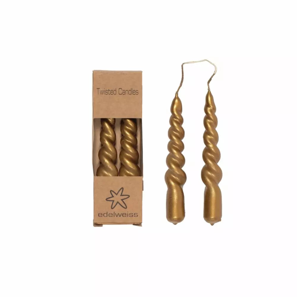 Flotte gull lys- Twisted Candles Gold m/Lakk H:14cm