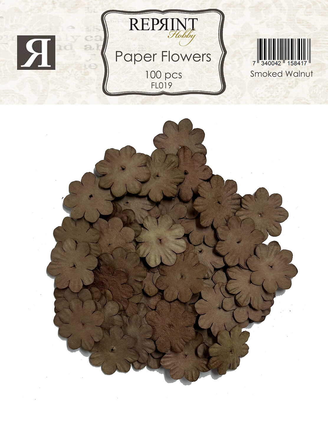 Reprint Mini Papirblomster 20 mm 100 stk - Smoked Walnut