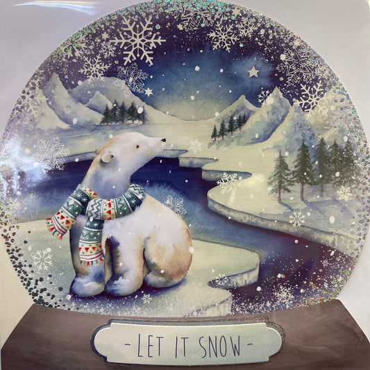 SALG! Jule kort m/konvolutt - isbjørn snøkule