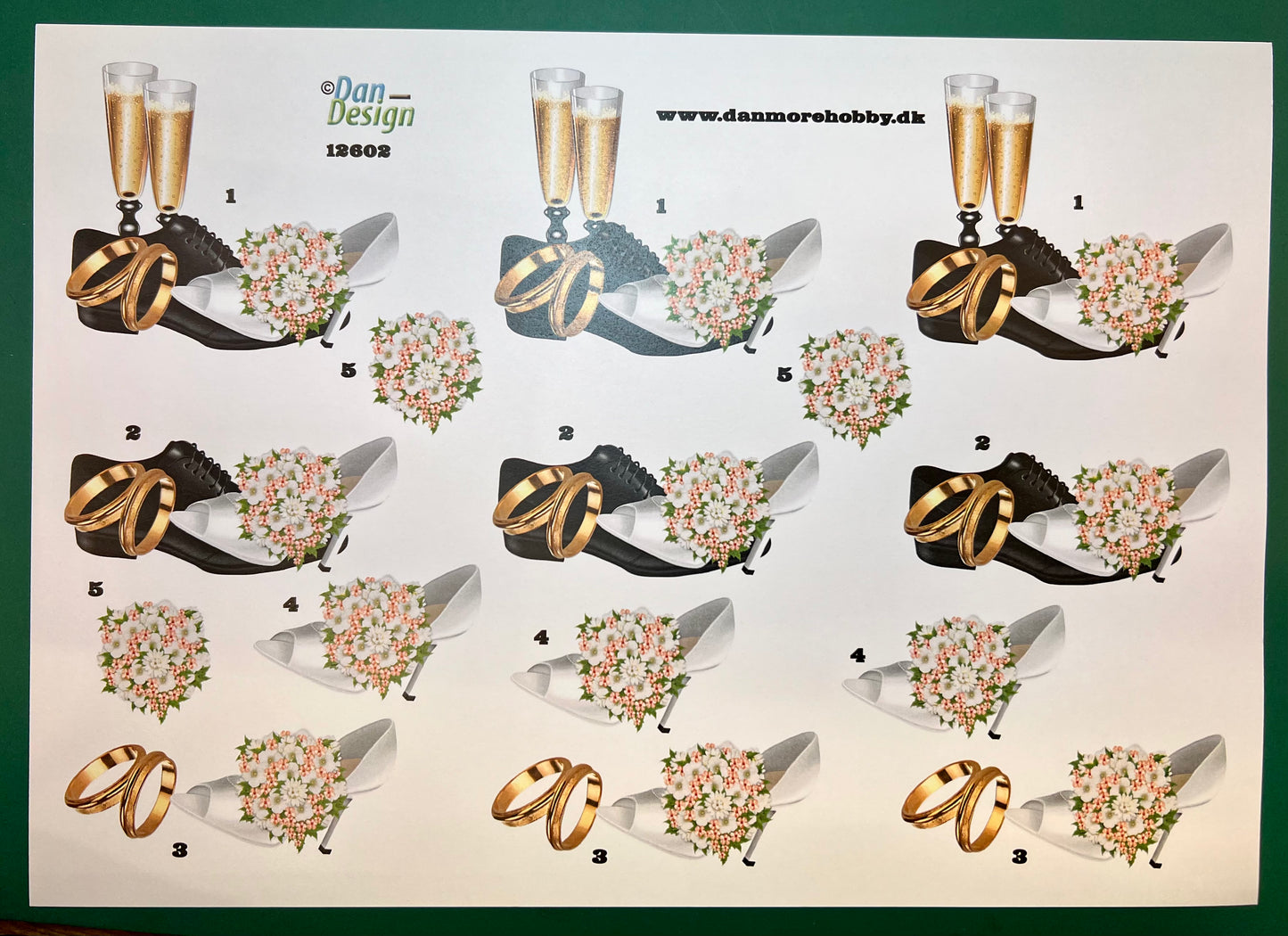 3D klippark - bryllupsmotiv sko m/ bukett og champagne