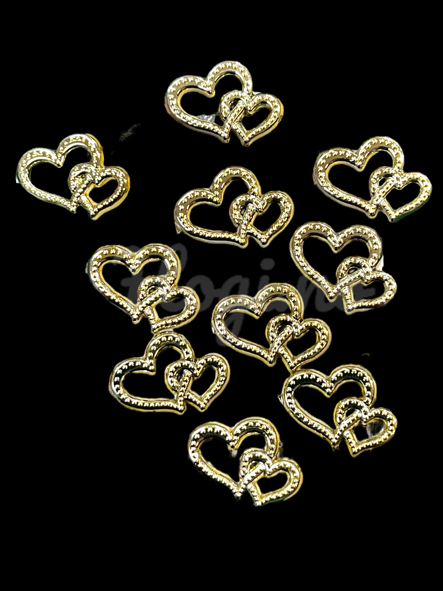 Charms - Gullfarget dobbelthjerte 5stk