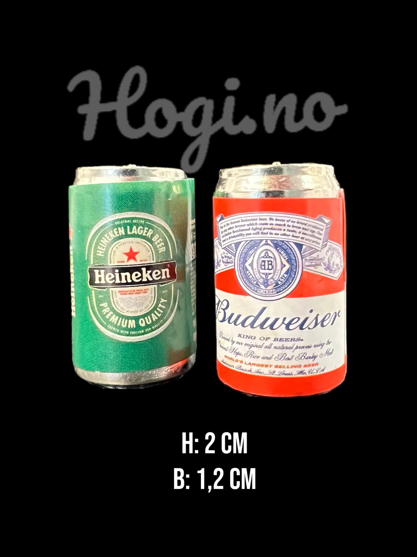 Miniatyr 2 stk ølbokser H:2cm x B:1,2cm assortert