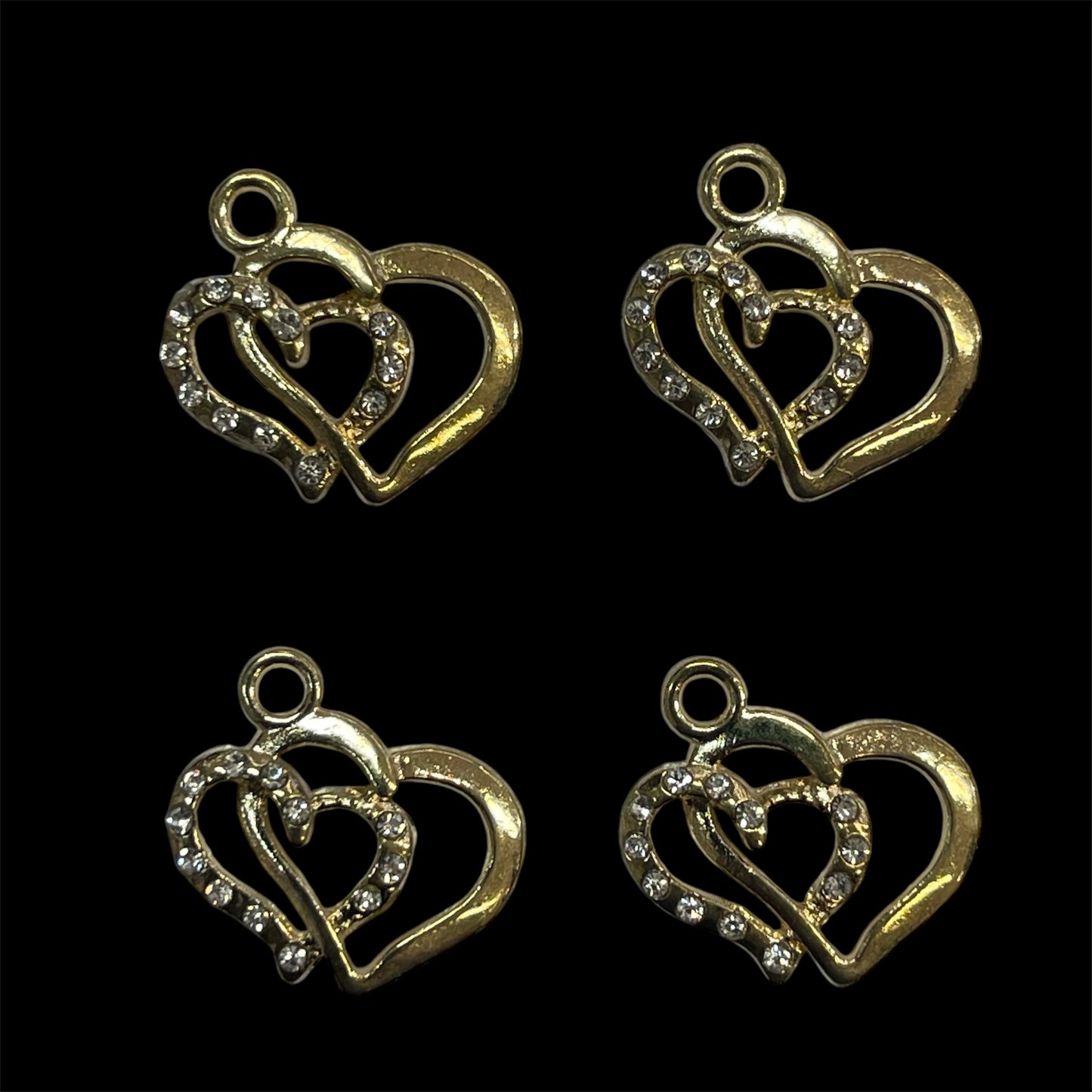 Charms - doble hjerter med bling - 4 stk - velg farge