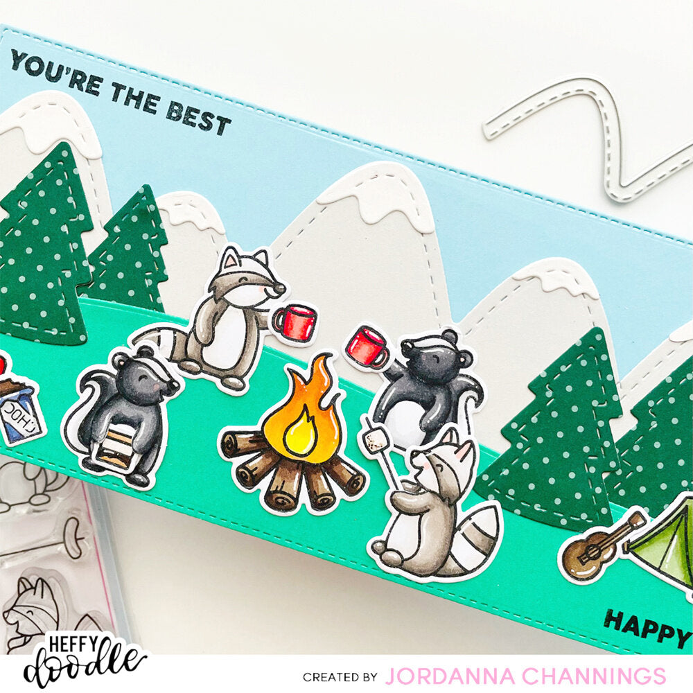 TILBUD! - Heffy Doodle - Camping stempler - bål - Camping critters stempel og dies i pakken