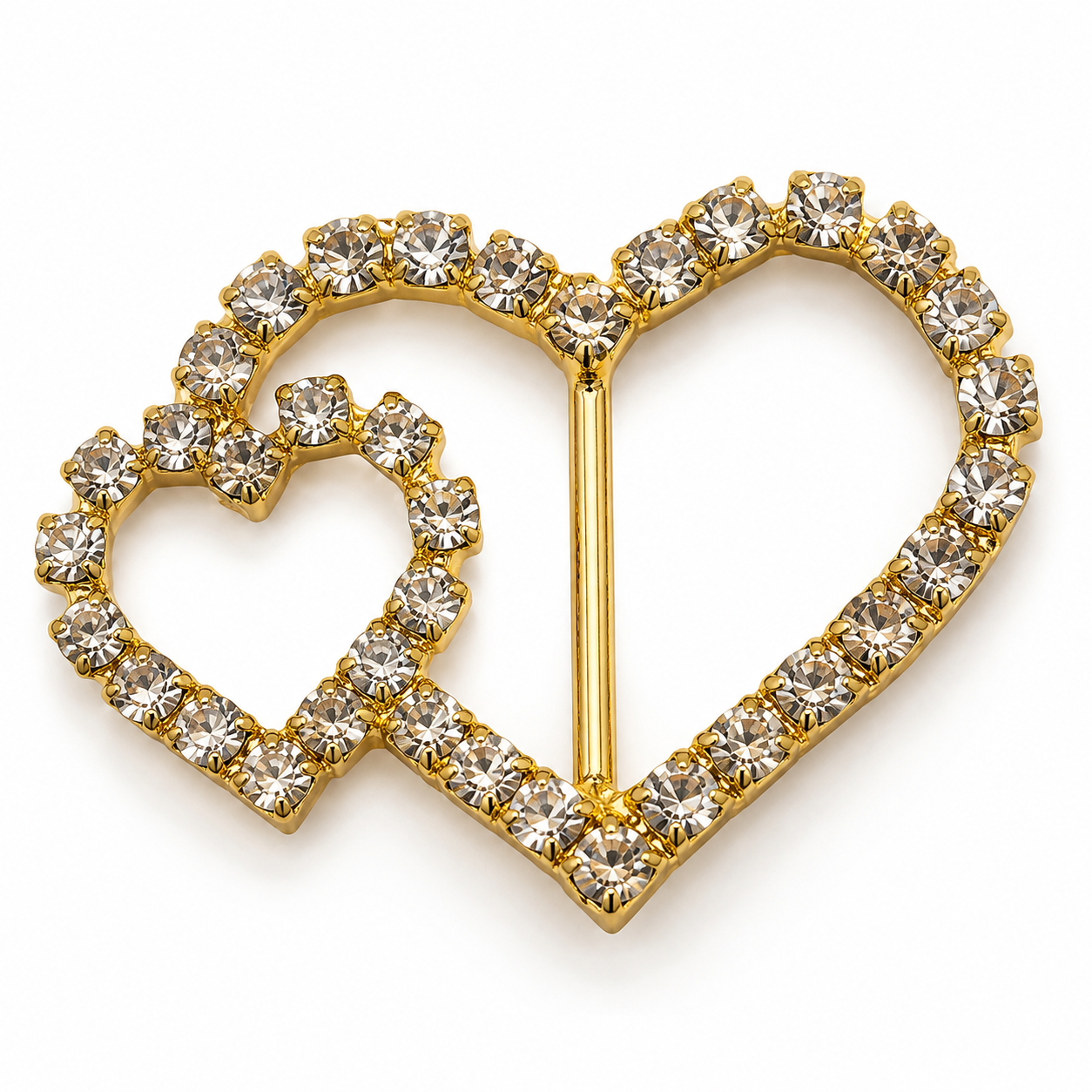 Hjertespenne med strass – Gullfarget