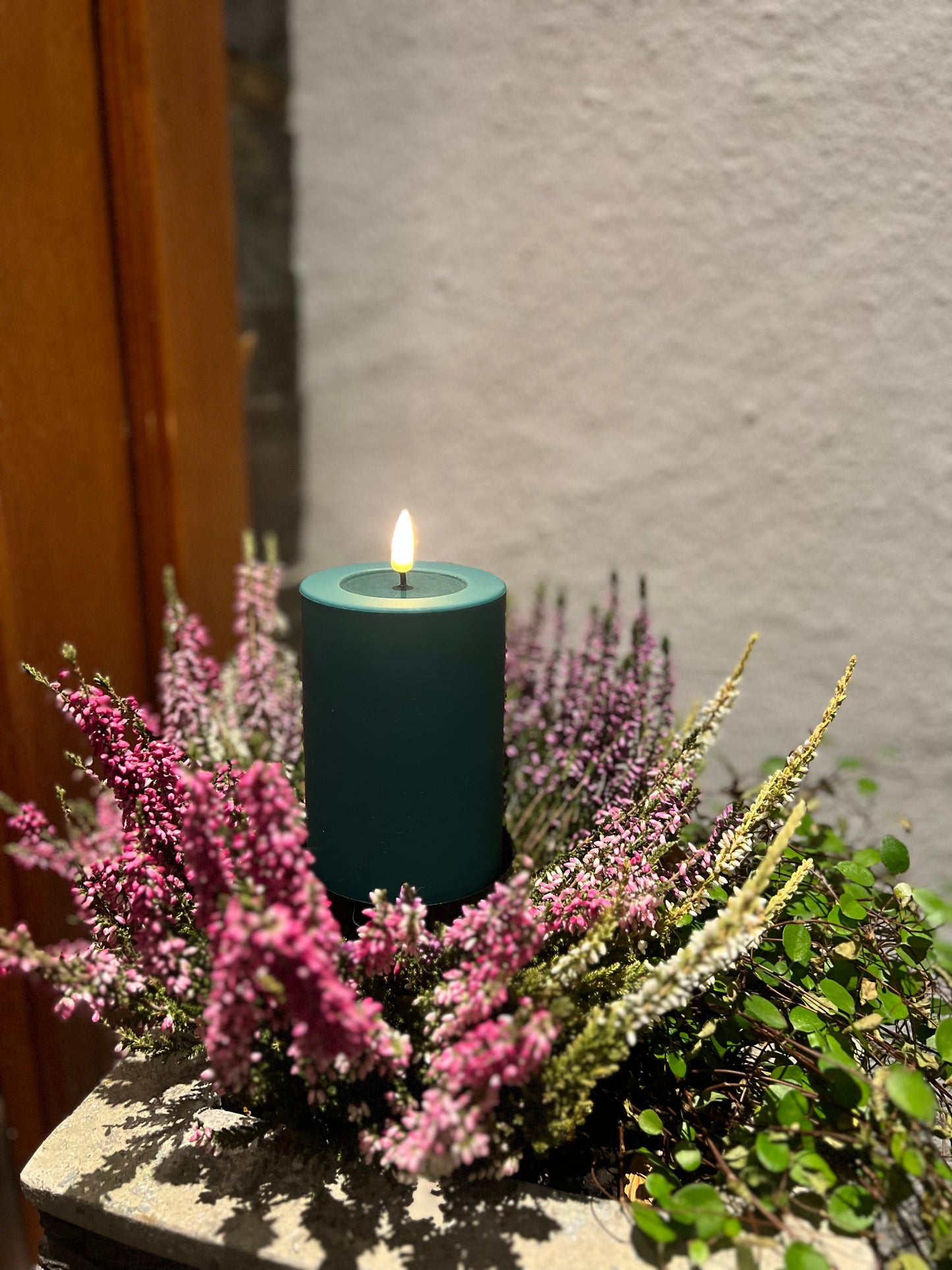 LED Candle - Grønt kubbelys D:7,5 cm x H: 10cm utendørs
