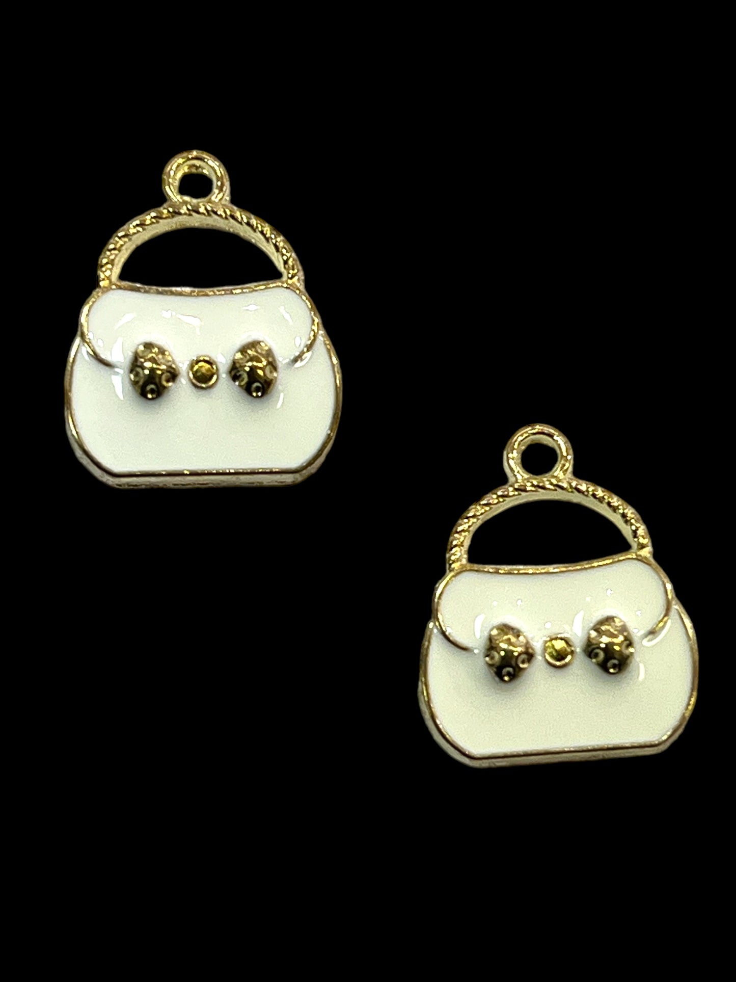 Charms - miniatyr - metallcharms - Veske - hvit med gulldetaljer stk
