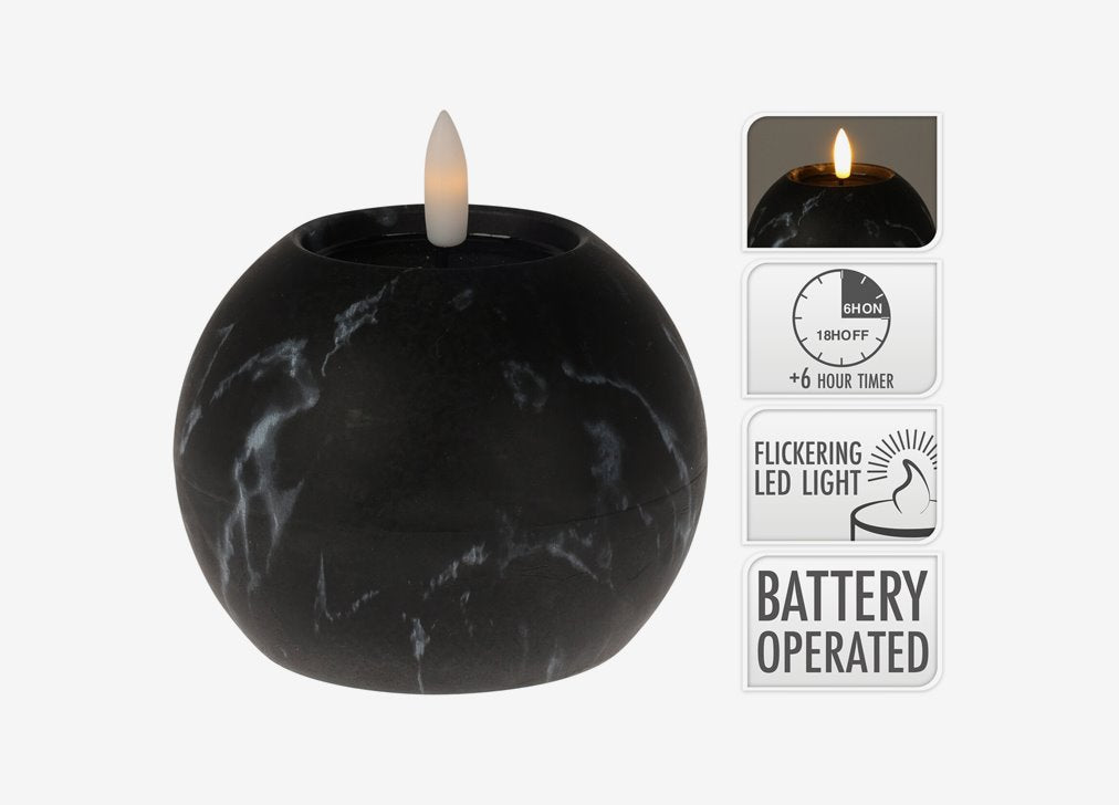 LED Candle ledlys - black marble- 1 stk kubbelys kule Ø:10cm x H: 7,5cm