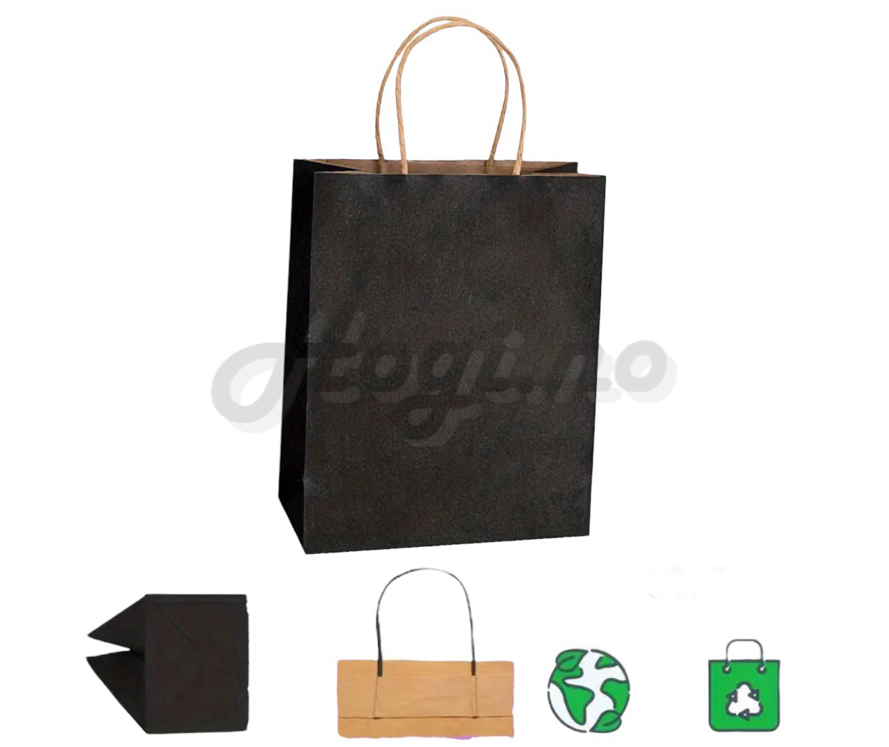 5 stk Papirpose med hank, svart