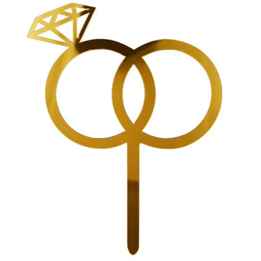 Bursdag / Fest - kakedekor akryl - bryllups ringer speil gull