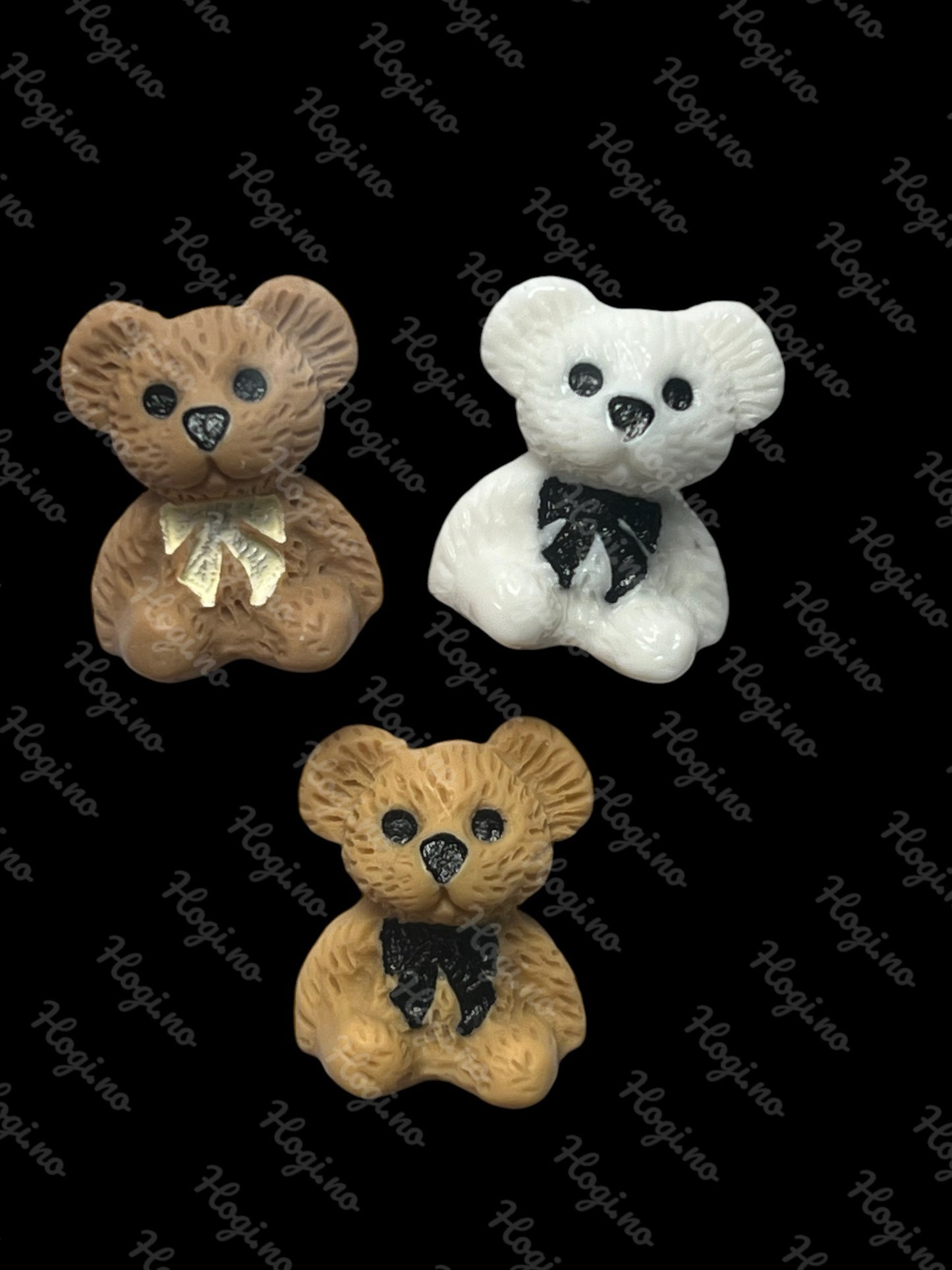 Charms - miniatyr - Teddybjørn bamse med sløyfe 3stk assortert farge