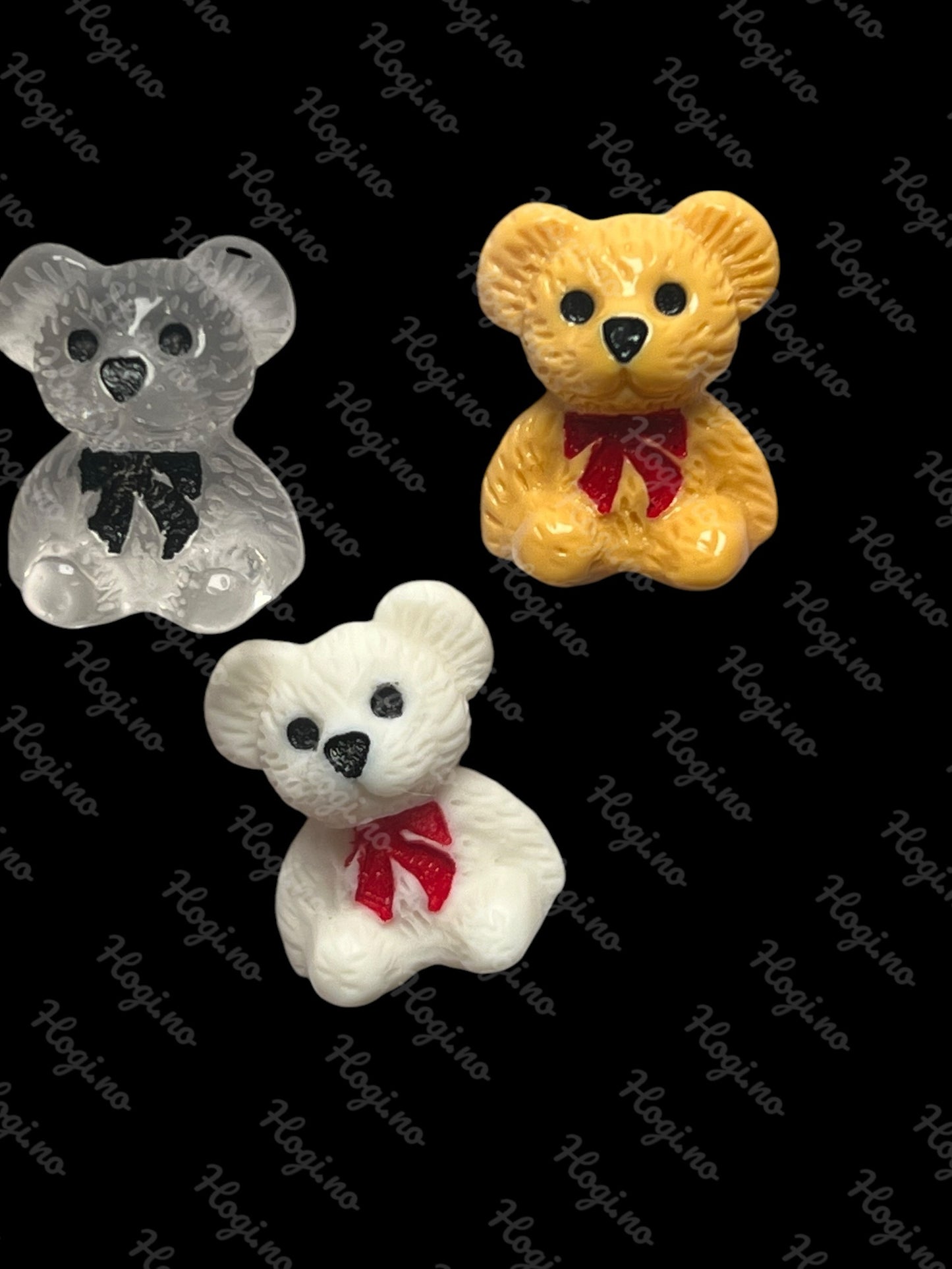 Charms - miniatyr - Teddybjørn bamse med sløyfe 3stk assrtert farge