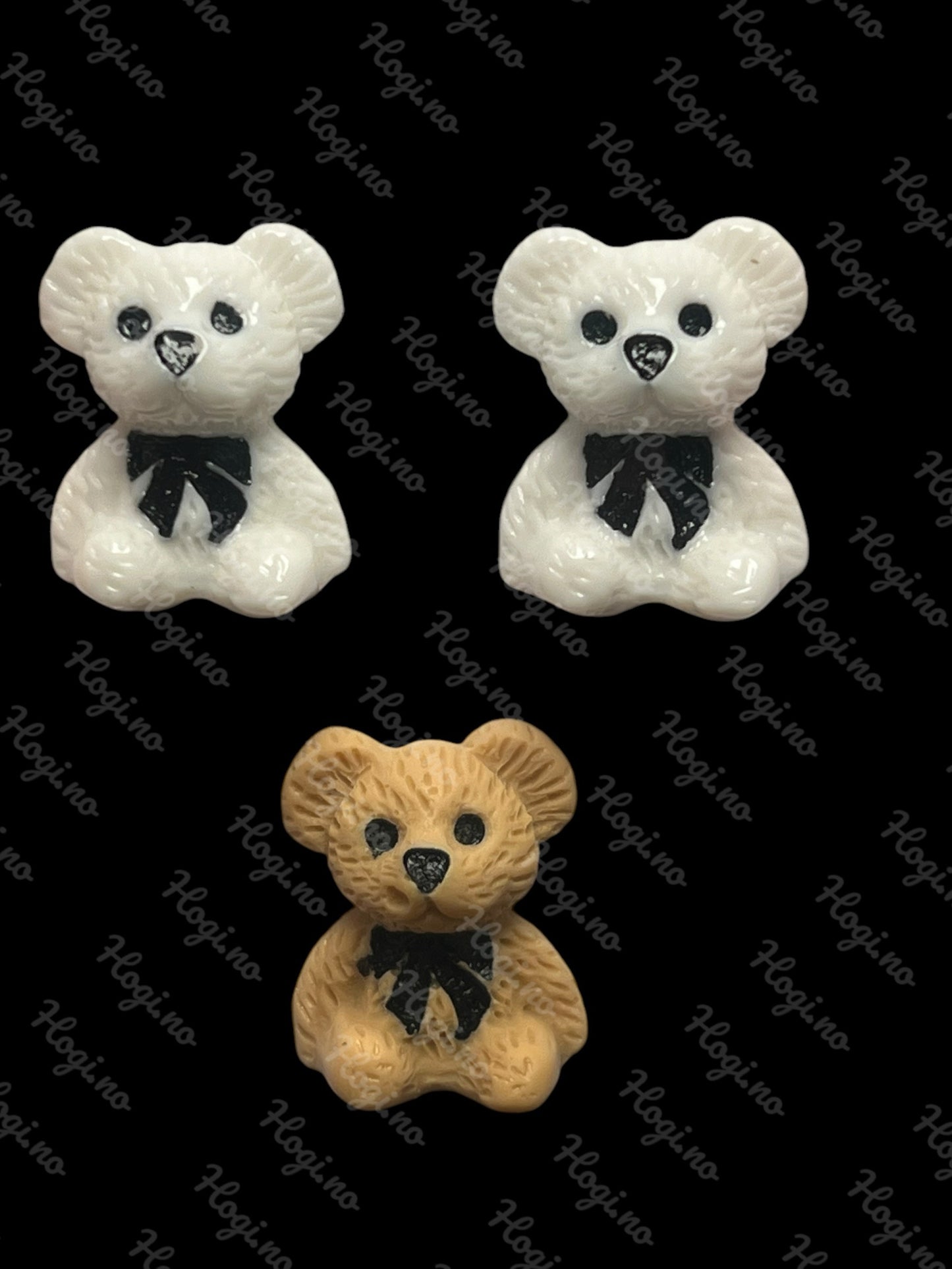 Charms - miniatyr - Teddybjørn bamse med sløyfe 3stk assrtert farge