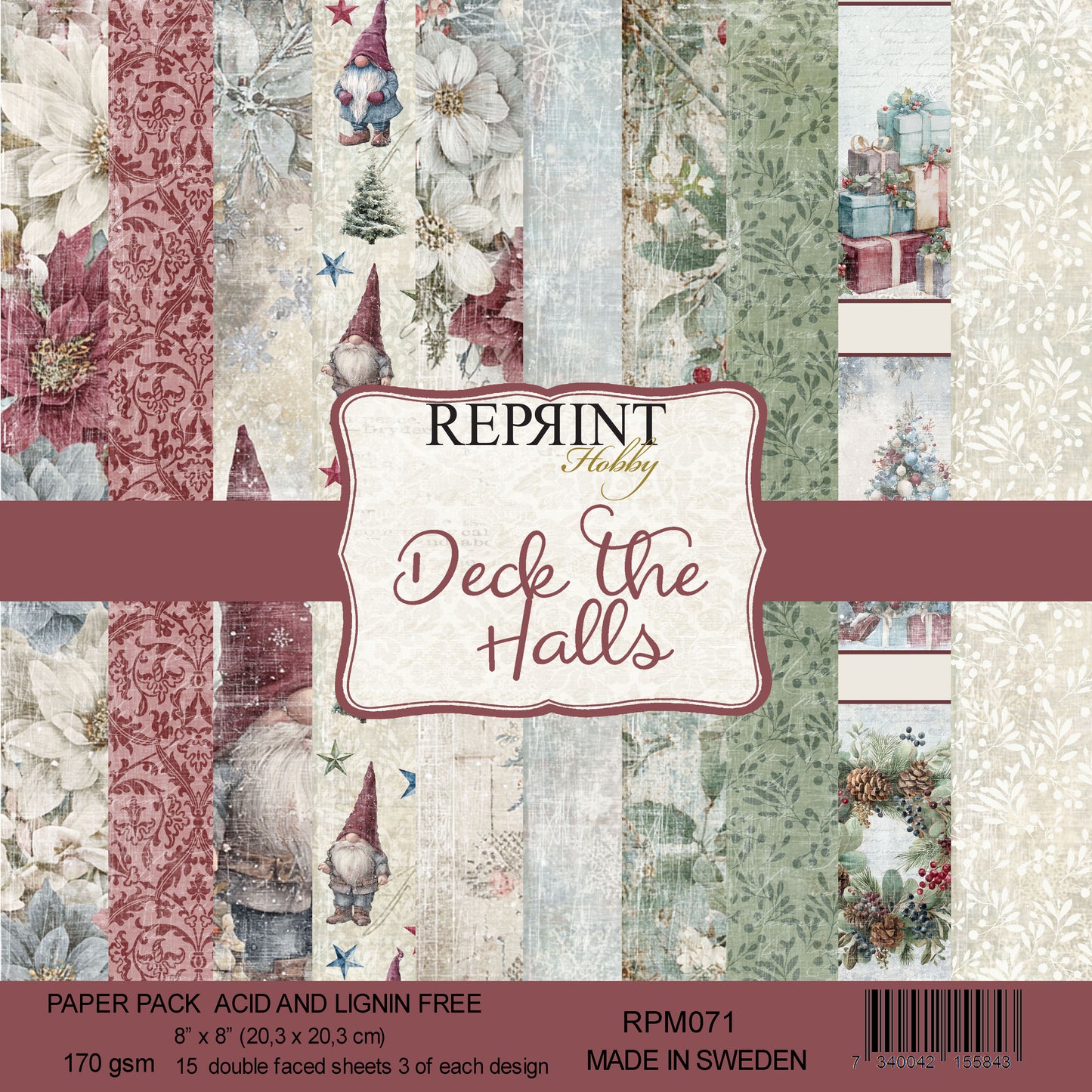 NYHET! Reprint mønsterarkpakke - Deck the halls - Collection 8x8