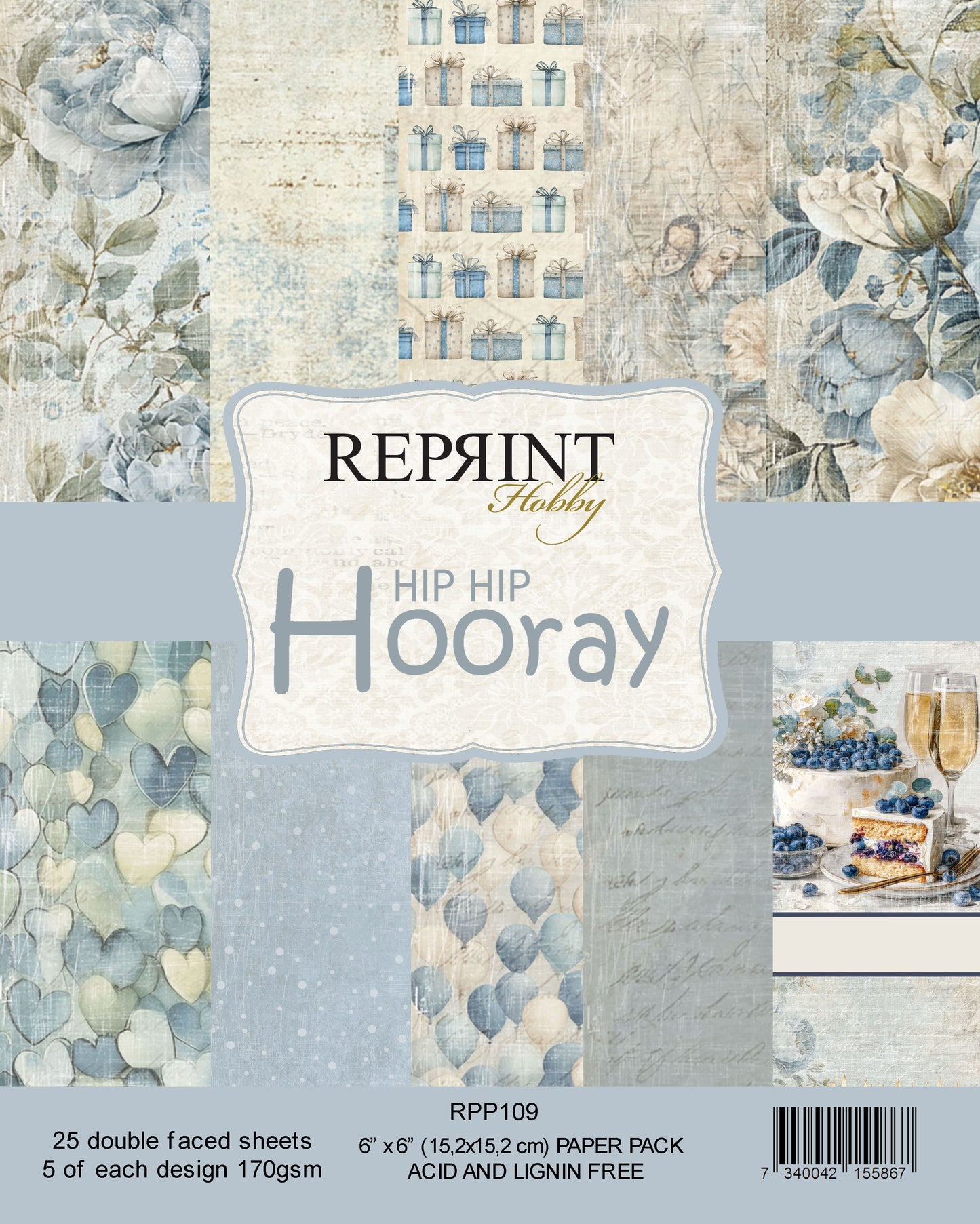Bestill nå! Kommer snart. NYHET! Reprint mønsterarkpakke - Hip hip horray - Collection 6x6
