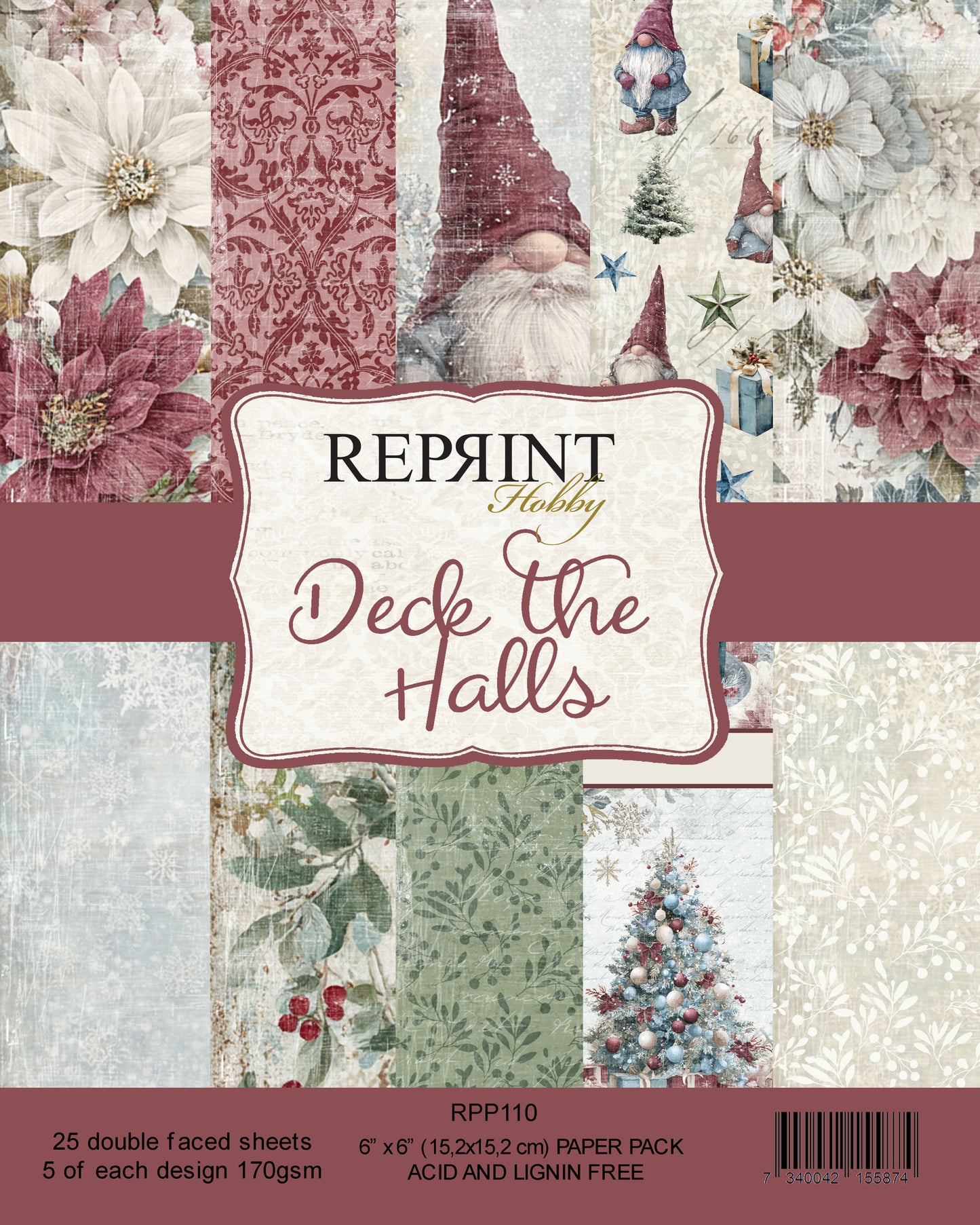 NYHET! Reprint mønsterarkpakke - Deck the halls - Collection 6x6