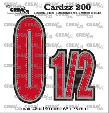 Crealies cardzz Numbers. Talldies 0 og 1/2 med skygge, Høyde: 13 cm