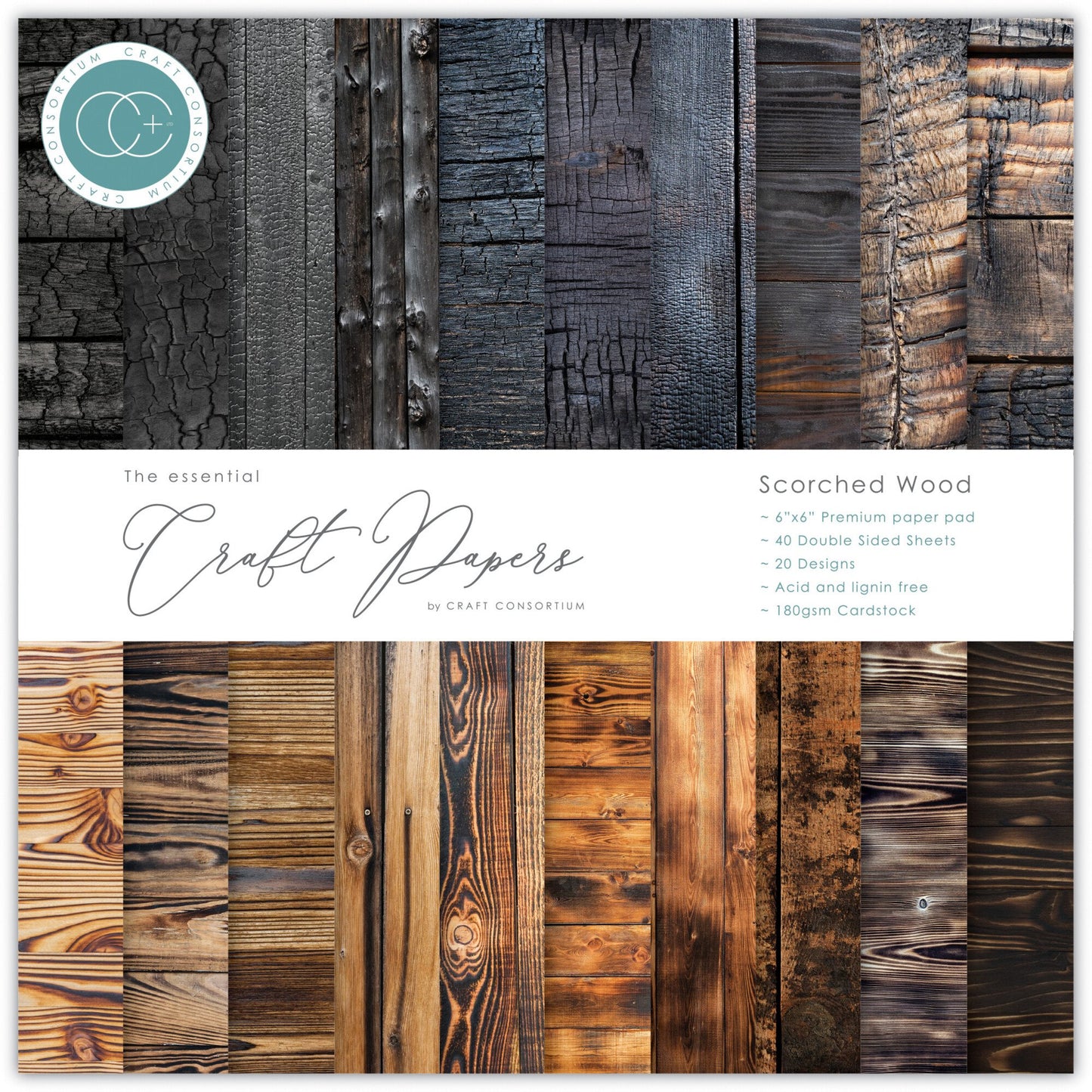 Craft Consortium Essential Craft Papers 6x6 Inch Paper Pad Scorched Wood