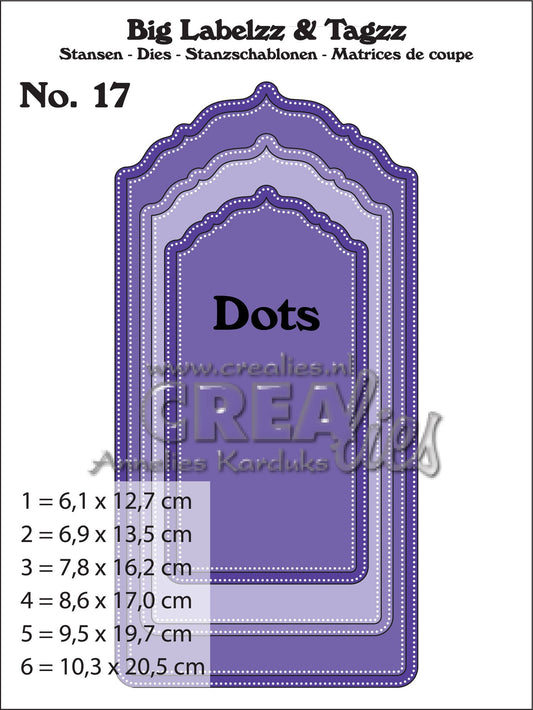 Crealies Big Labelzz & Tagzz Dies No. 17 With Stitch - stor tag dies sett.