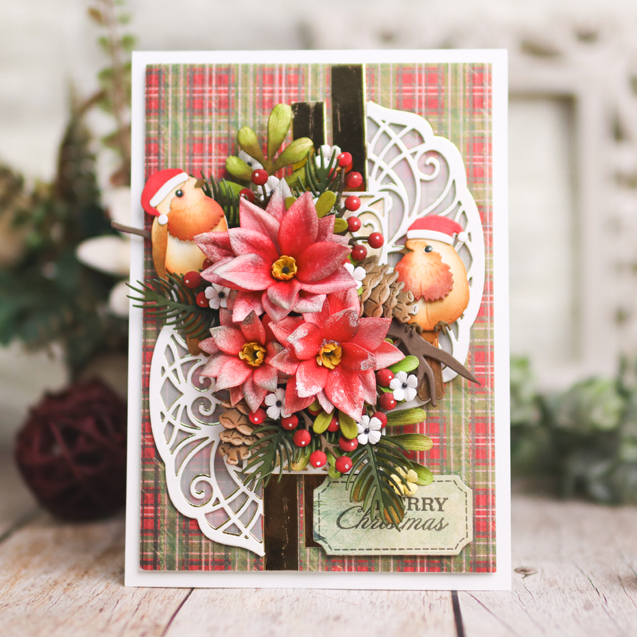 Elizabeth Craft designs Festive holly die poinsettia